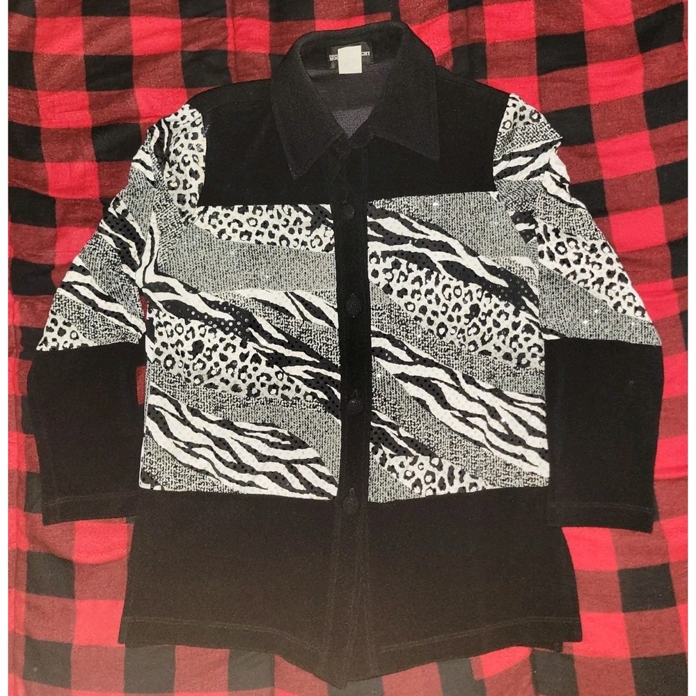 Vintage Zebra Print Shirt Connie's Moonlight Medium Blouse Button‎ Down 1990s